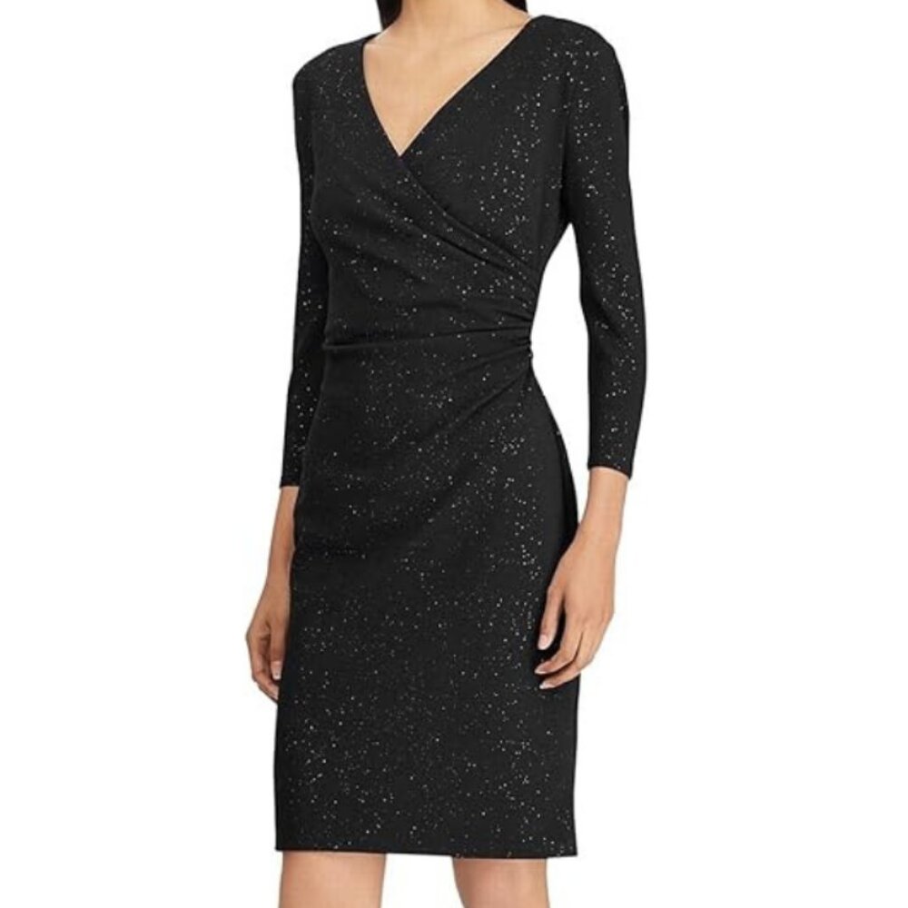 American Living Women’s Black Sparkle Faux Wrap Dress Size 14 NWT